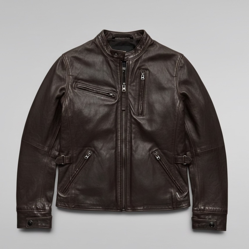 G-Star Leather Biker Jacket Havana Cow Leather in Raven brown Size XS